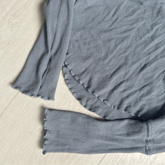 Free People We The Free Blue Cotton Linen Blend V-Neck Empire Waist Top XS - Picture 8 of 16